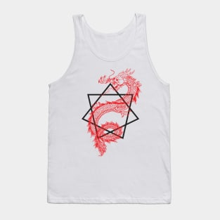 Asian Dragon With Sacred Geometry Heptagram (Seven Sided Star) Design Tank Top